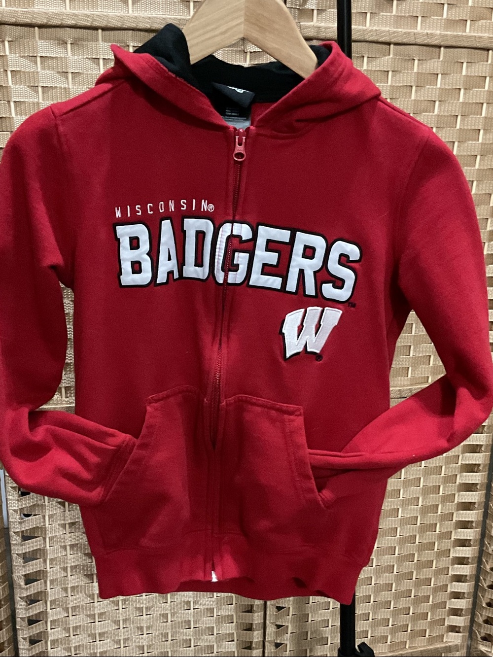 Wisconsin Badgers Red Kids Zip Hoodie with W Logo